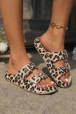 NEW AAPPARELLA women's retro double buckle comfy eva slippers in leopard